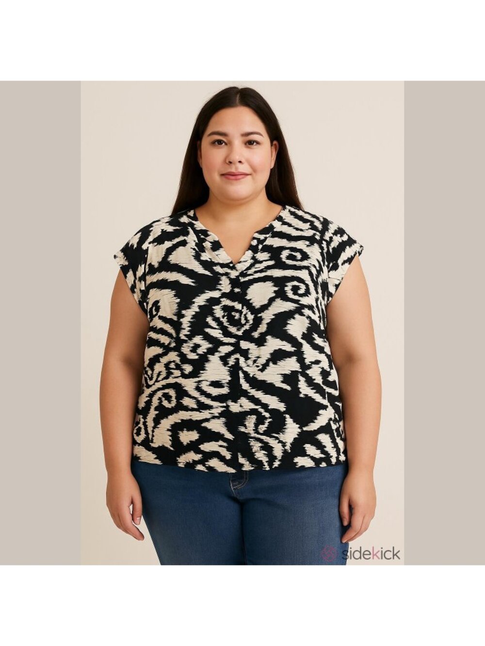 Rachel Zoe Flutter Sleeve Printed Linen Shirt Black Size 1X Coastal Beach Summer